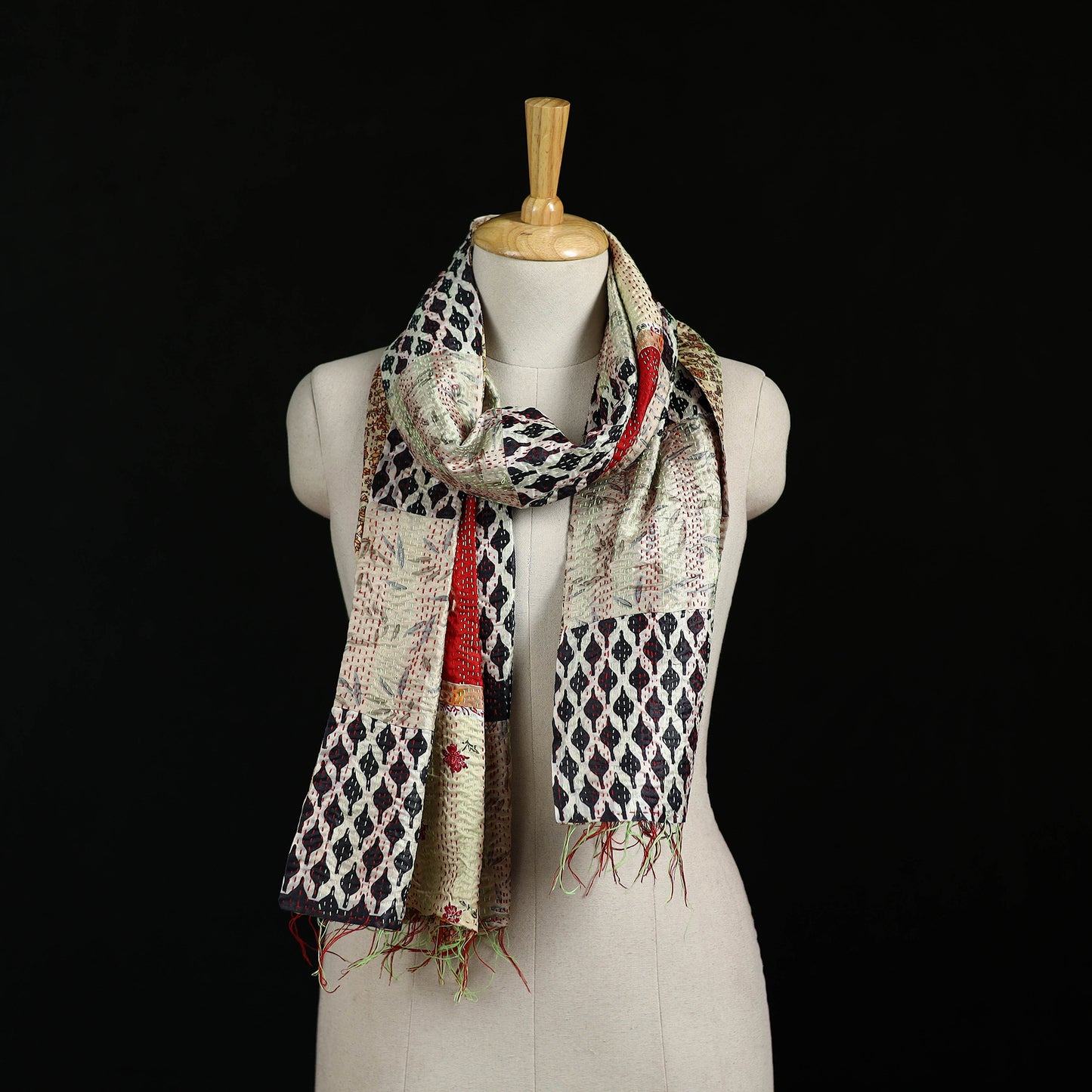 Bengal Kantha Handwork Patchwork Reversible Silk Stole 250
