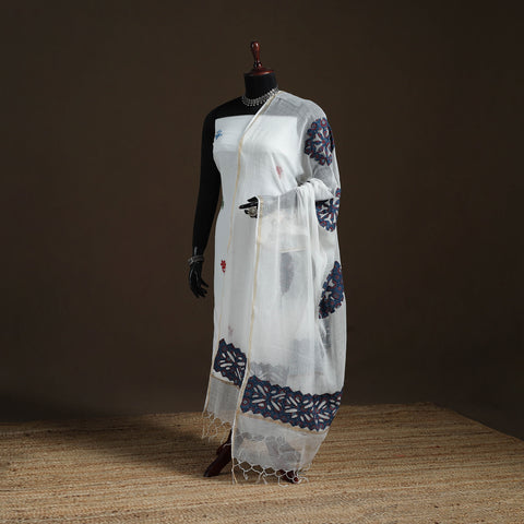 Kota Doria Cotton Barmer Applique Work Dupatta with Zari Border 23