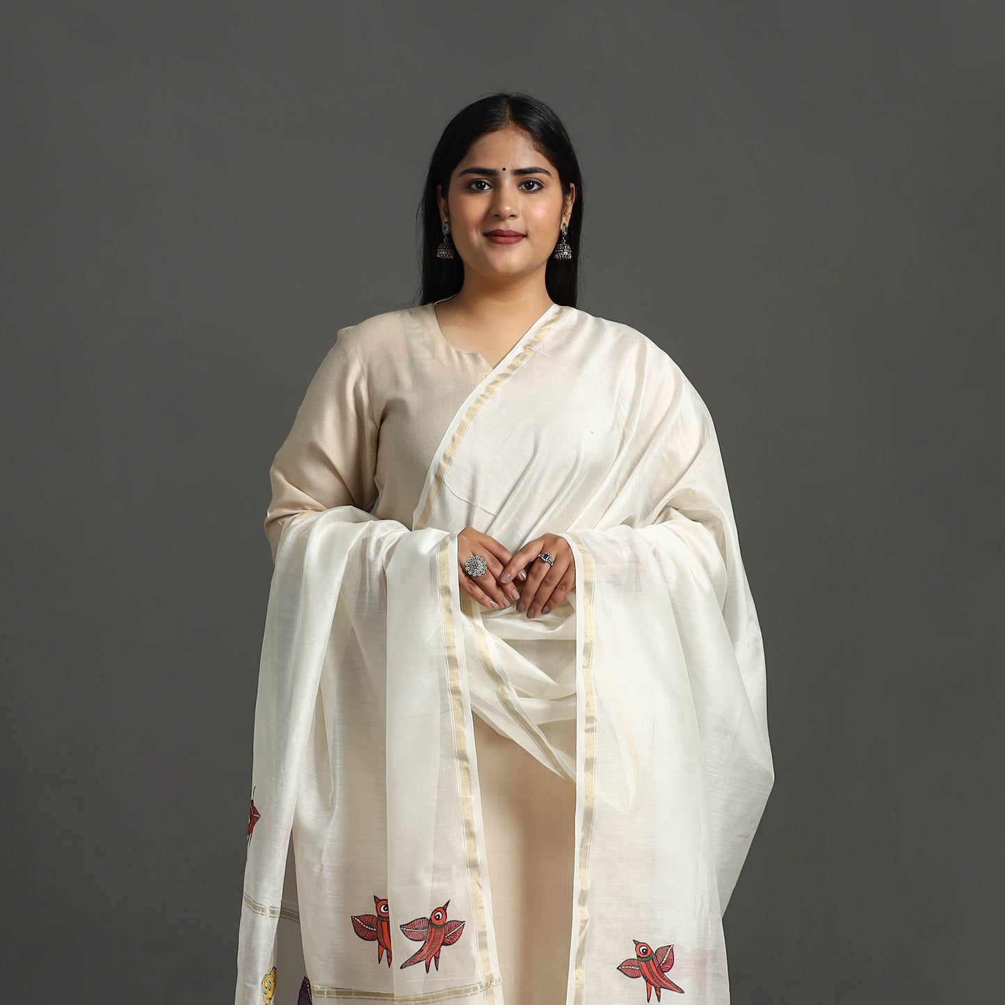White - original gond handpainted handloom chanderi silk