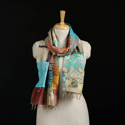 Bengal Kantha Handwork Patchwork Reversible Silk Stole 253