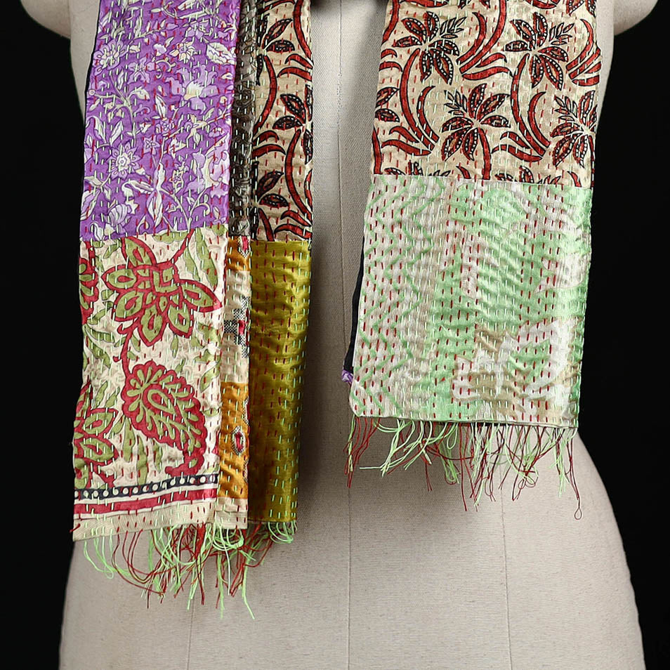 Bengal Kantha Handwork Patchwork Reversible Silk Stole 255
