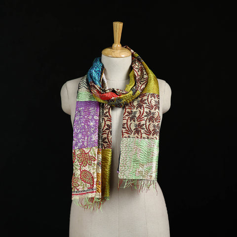 Bengal Kantha Handwork Patchwork Reversible Silk Stole 255