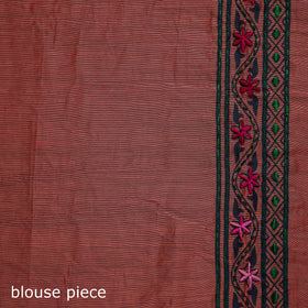 Red - Bengal Kantha Hand Embroidery Silk Cotton Chapa Work Saree 103