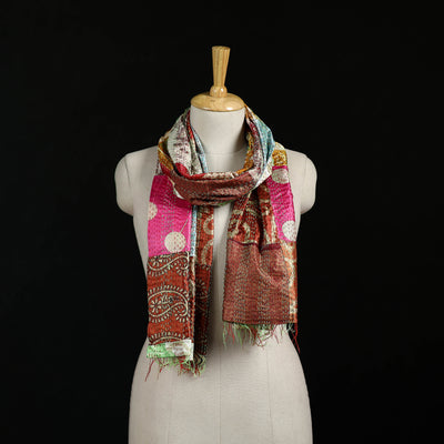 Bengal Kantha Handwork Patchwork Reversible Silk Stole 256