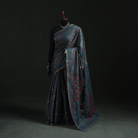 Bengal Kantha Hand Embroidery Silk Cotton Chapa Work Saree 104