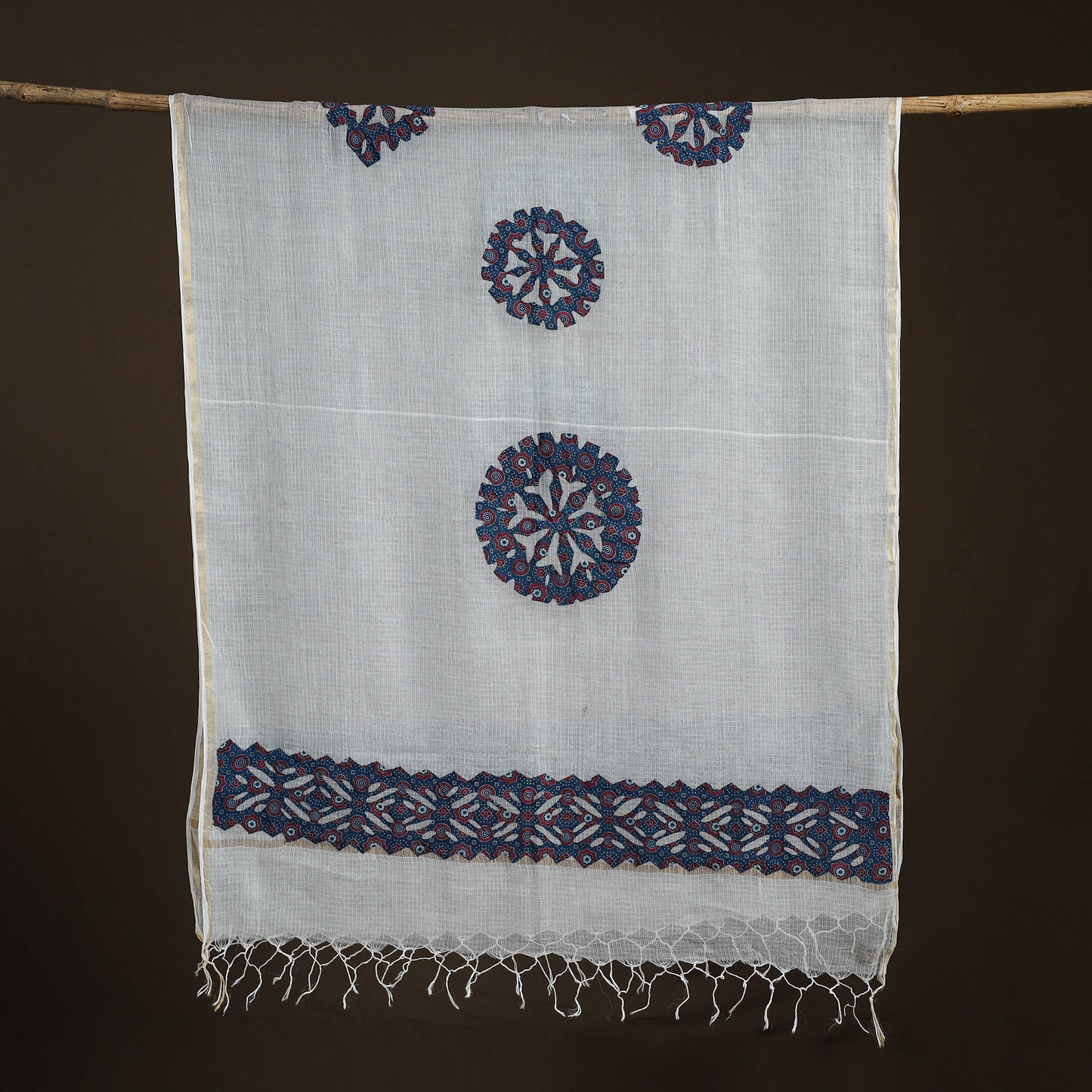 Kota Doria Cotton Barmer Applique Work Dupatta with Zari Border 23