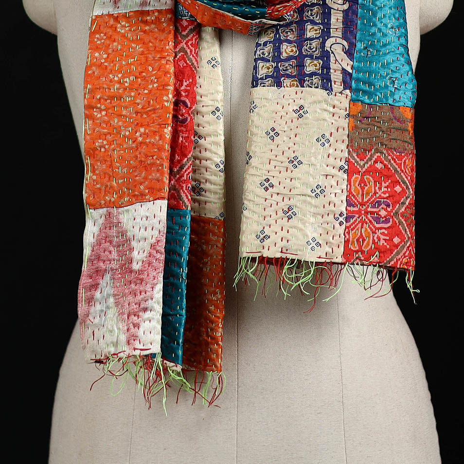 Bengal Kantha Handwork Patchwork Reversible Silk Stole 258