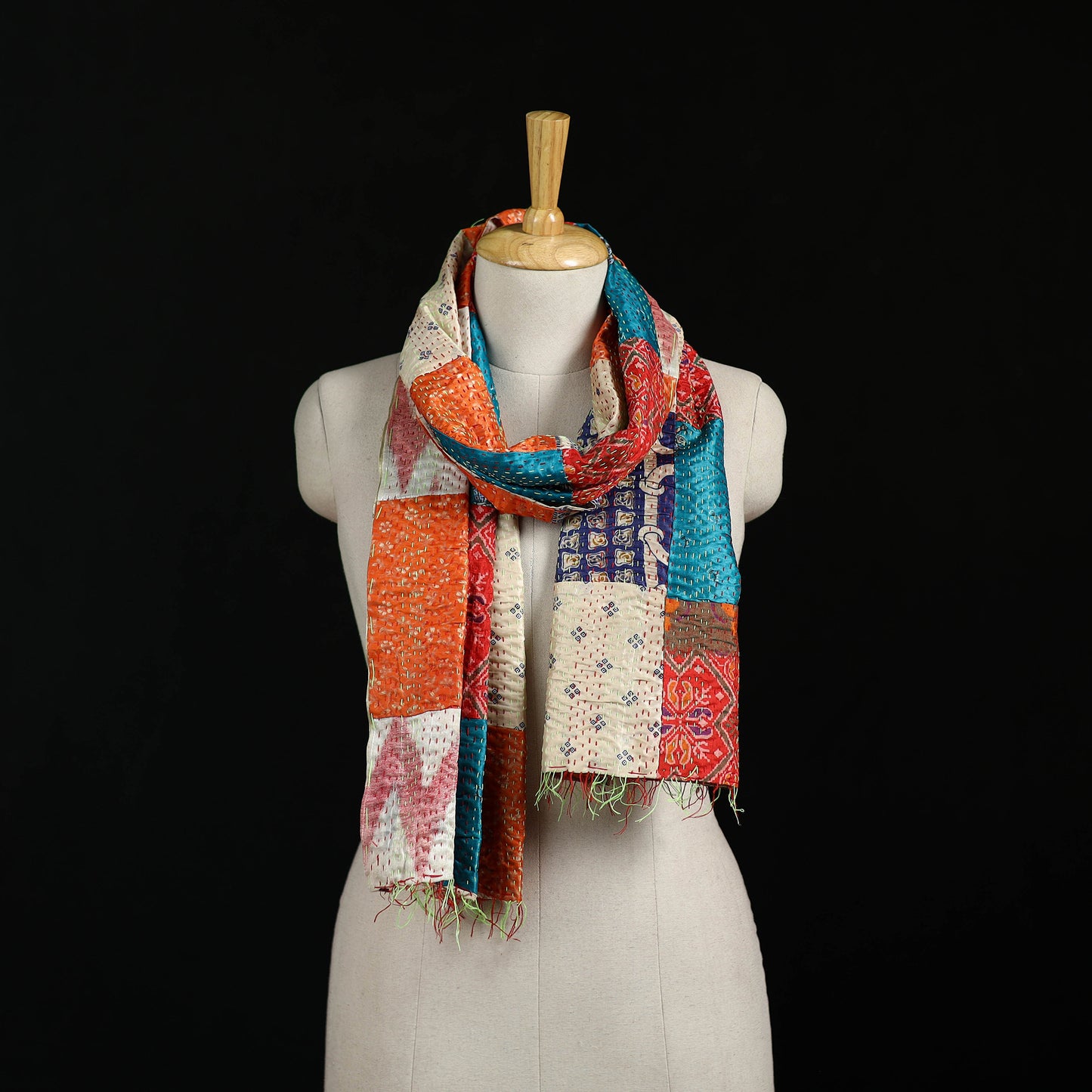 Bengal Kantha Handwork Patchwork Reversible Silk Stole 258