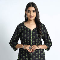 Black - Sanganeri Hand Block Printed Cotton Long Kurta