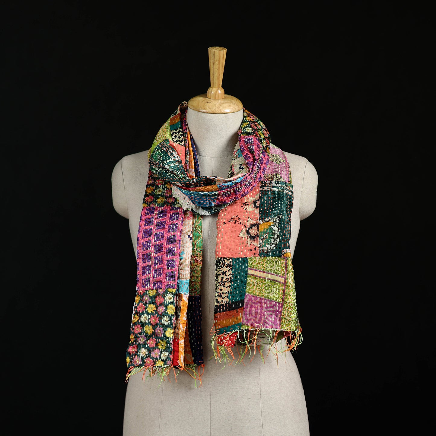 Bengal Kantha Handwork Patchwork Reversible Silk Stole 260
