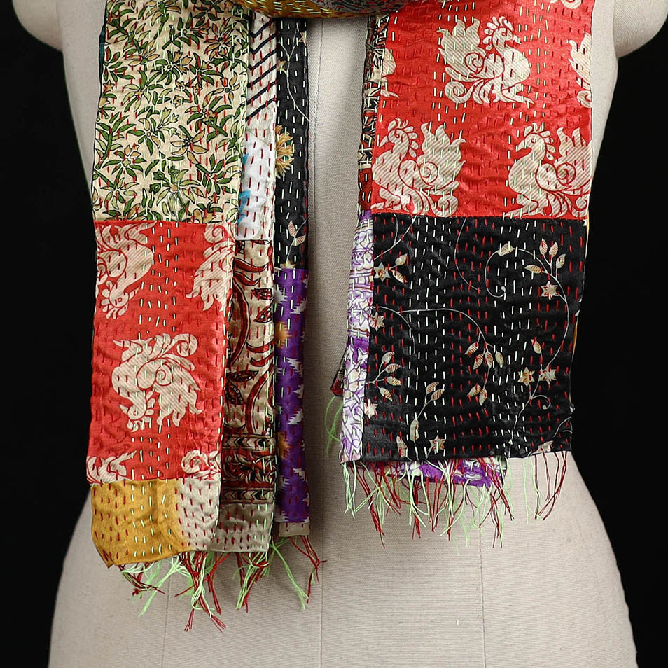 Bengal Kantha Handwork Patchwork Reversible Silk Stole 262