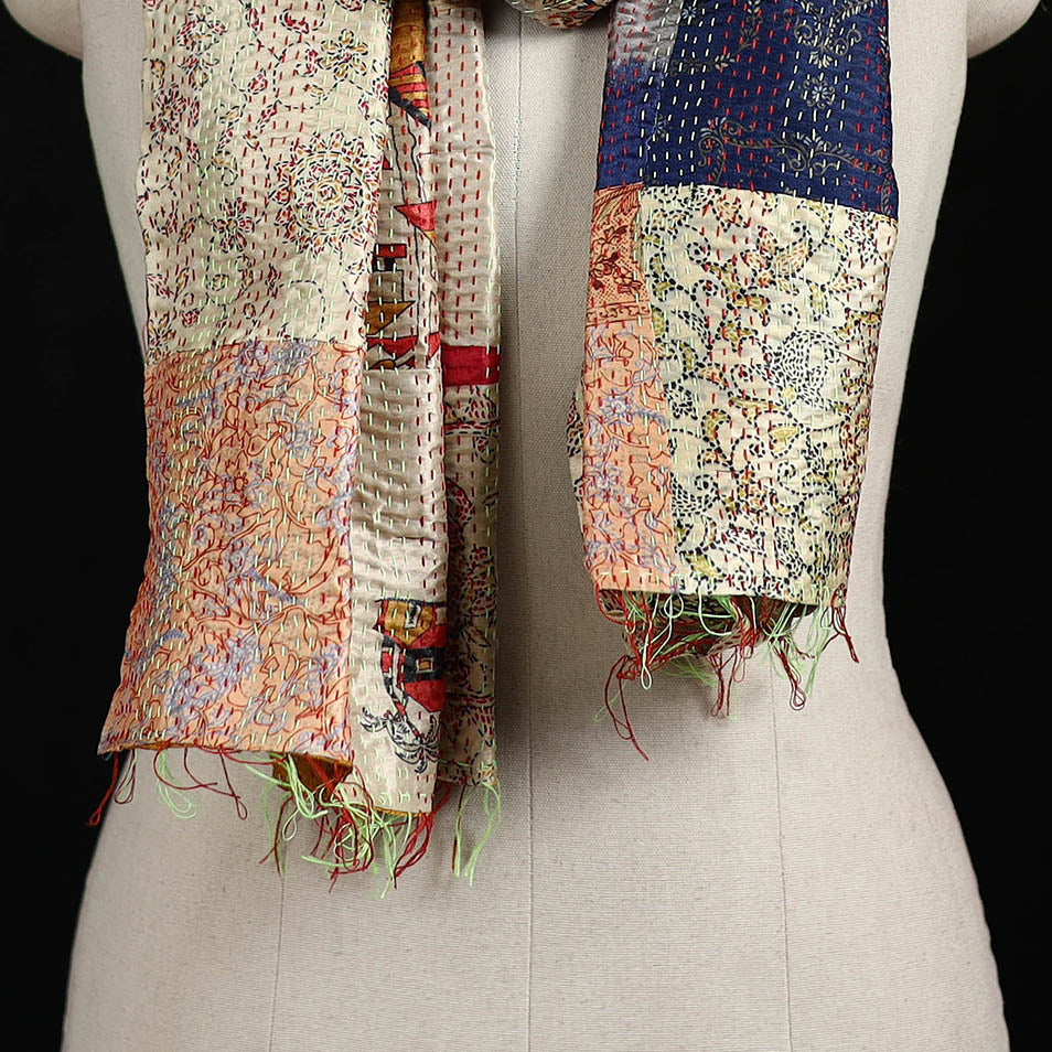 Bengal Kantha Handwork Patchwork Reversible Silk Stole 263