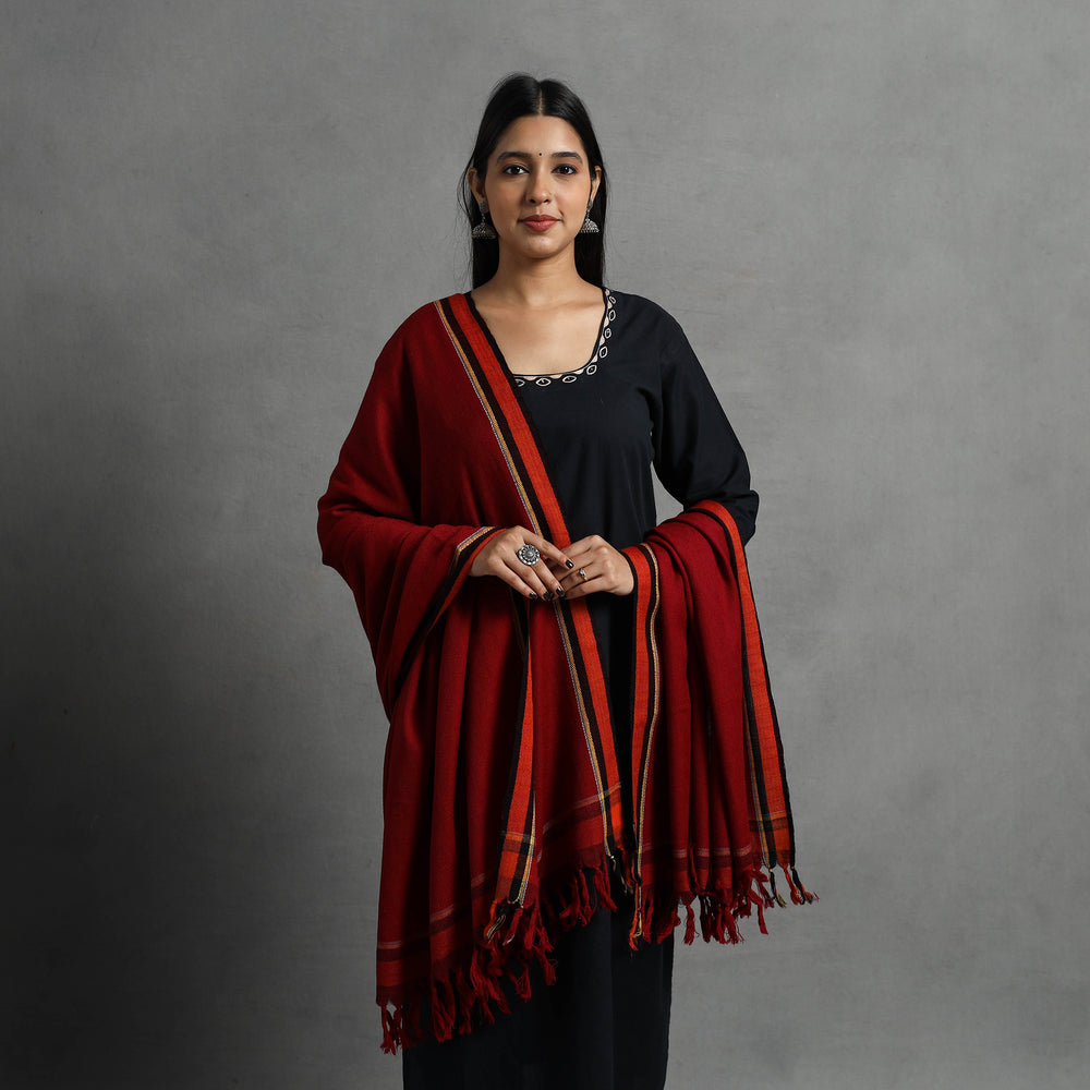 Red - Kumaun Handwoven Pure Merino Wool Shawl for Women 80