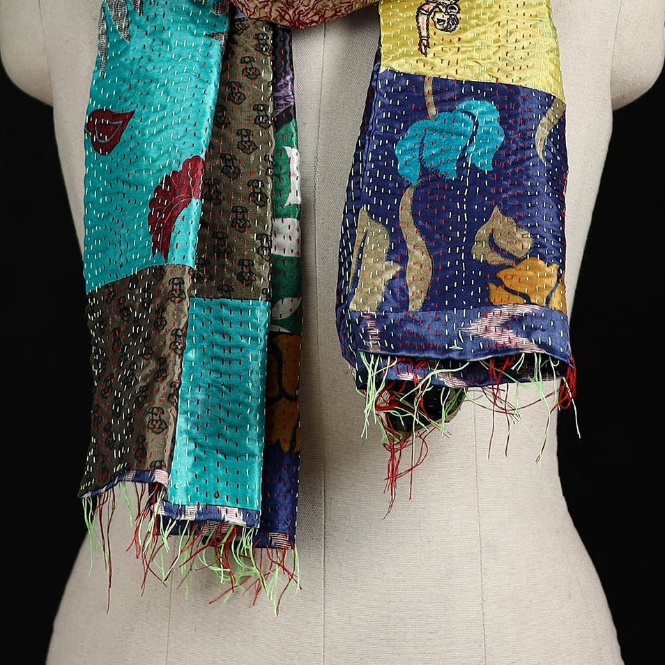 Bengal Kantha Handwork Patchwork Reversible Silk Stole 265
