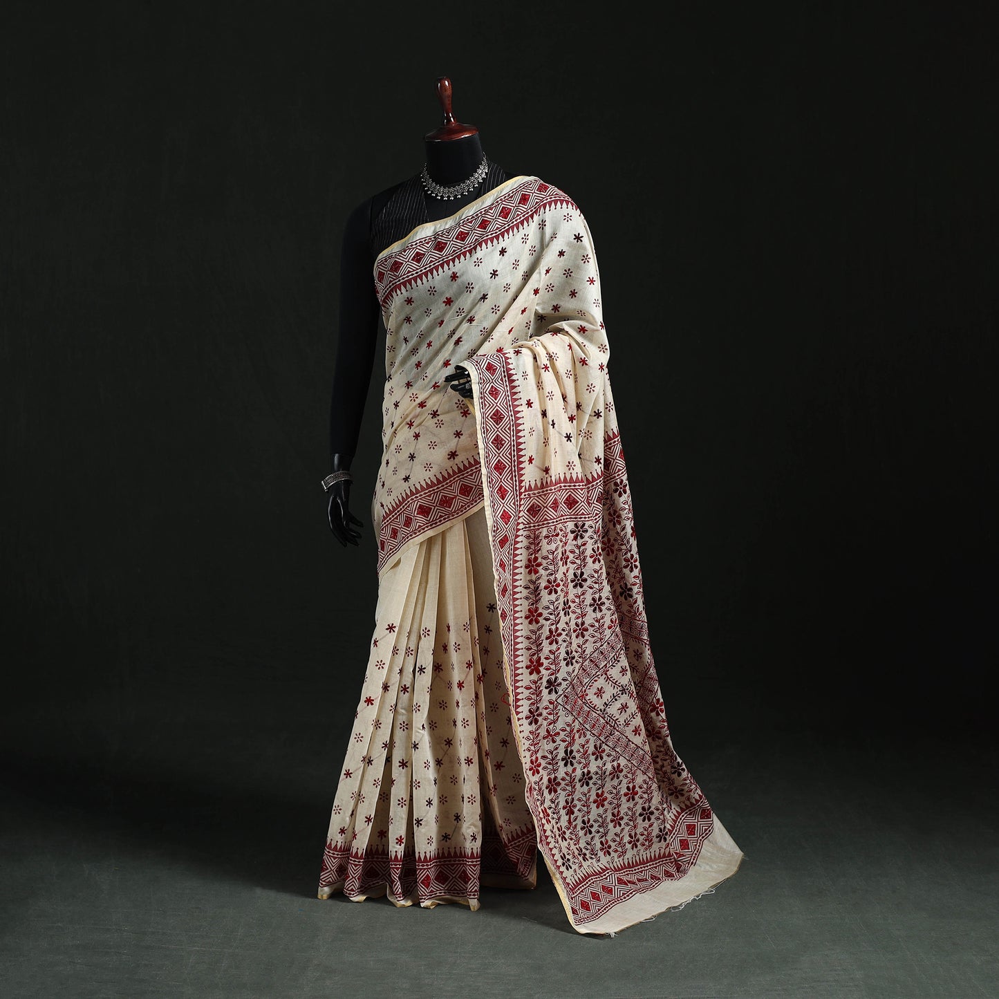 Bengal Kantha Hand Embroidery Silk Cotton Chapa Work Saree 106