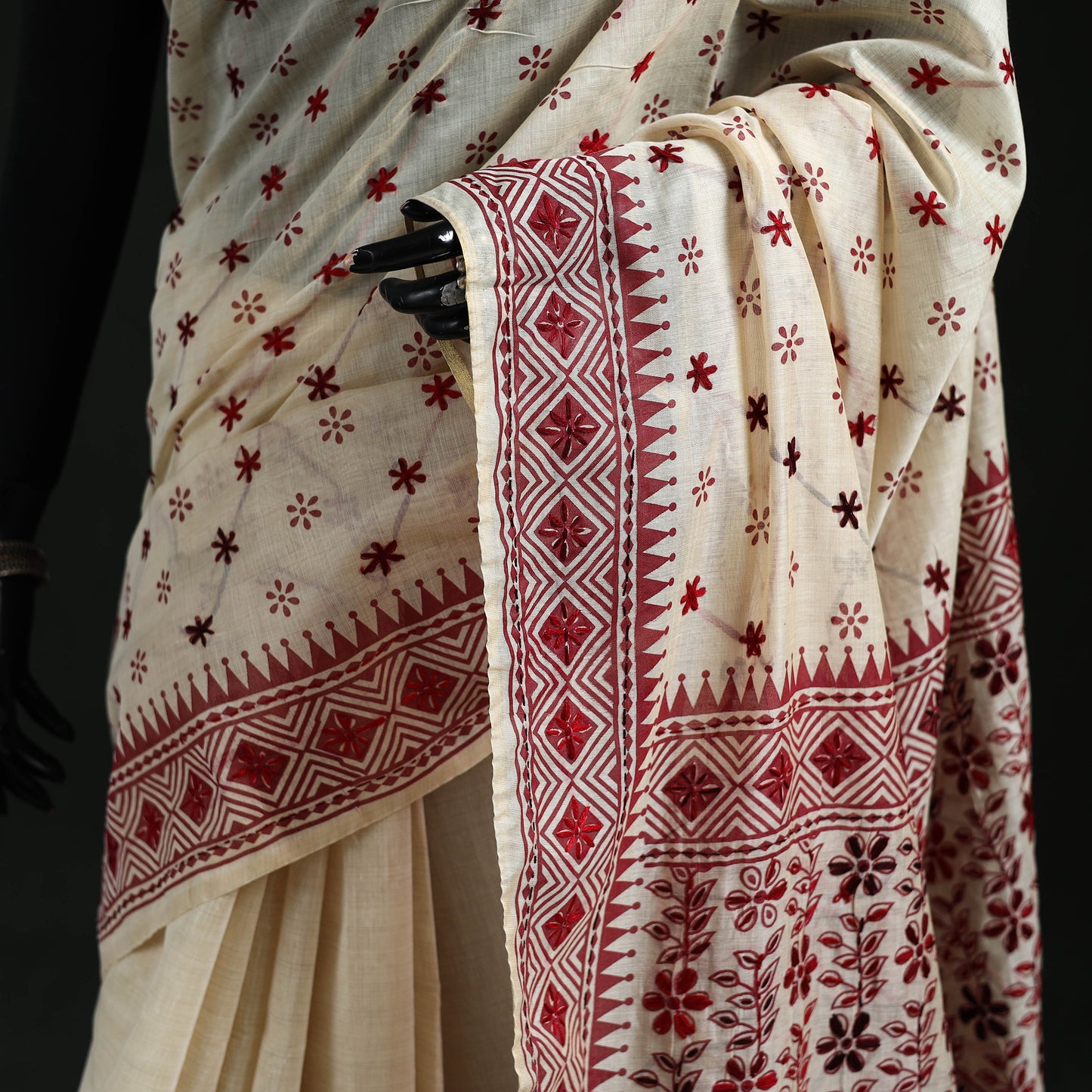 Bengal Kantha Hand Embroidery Silk Cotton Chapa Work Saree 106