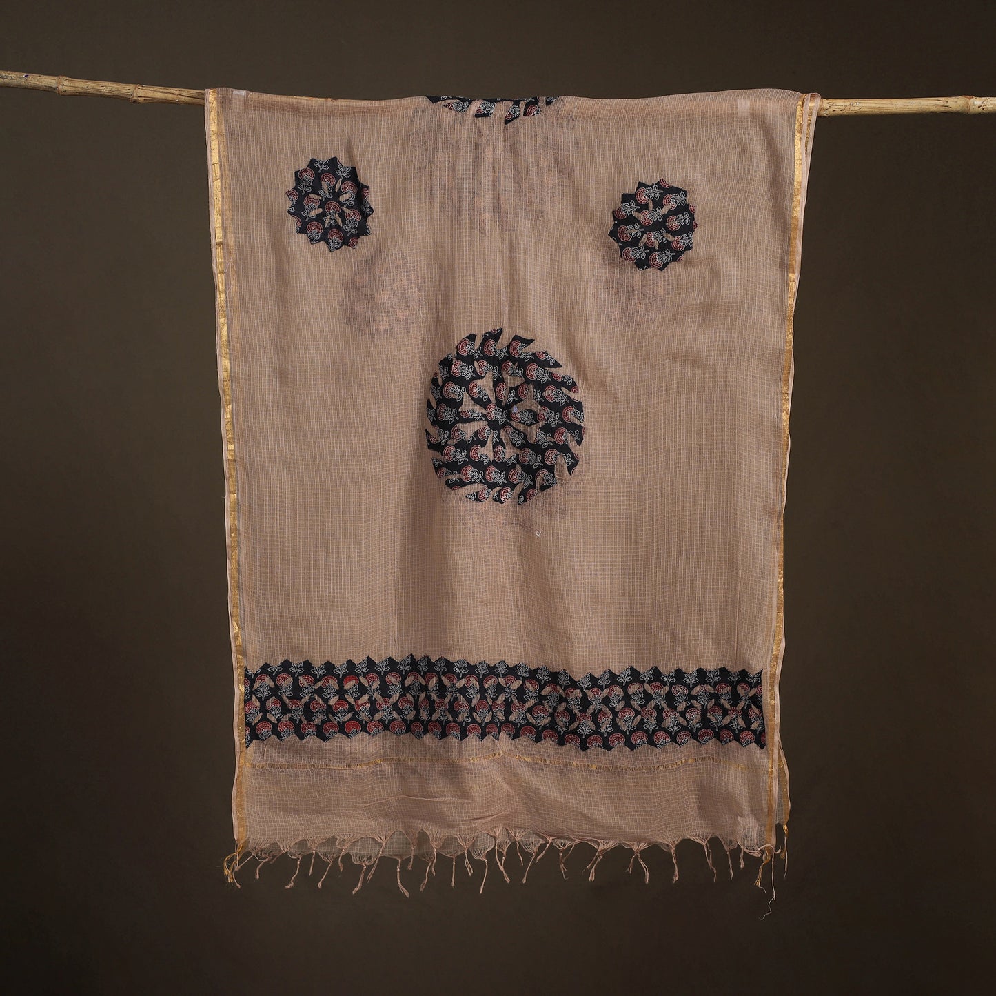 Kota Doria Cotton Barmer Applique Work Dupatta with Zari Border 13