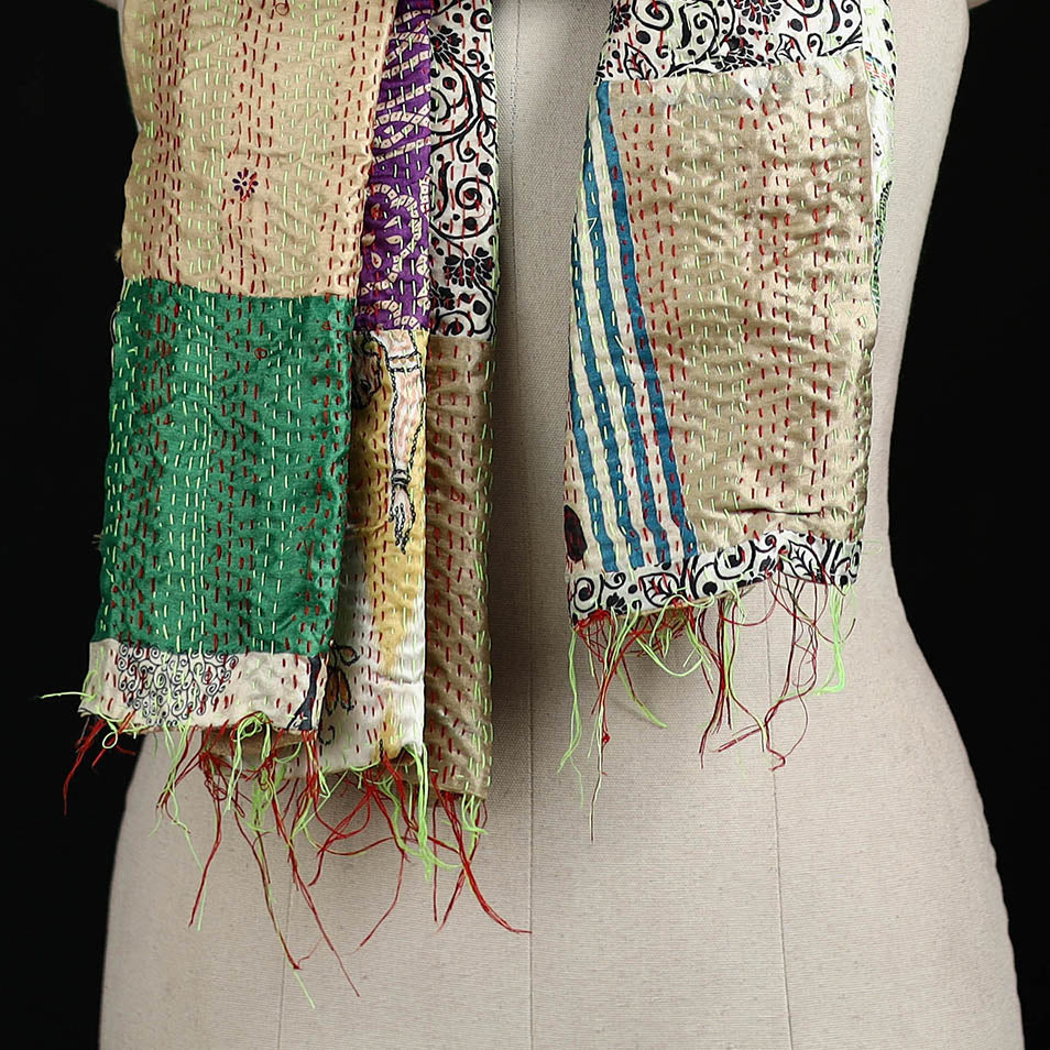 Bengal Kantha Handwork Patchwork Reversible Silk Stole 269