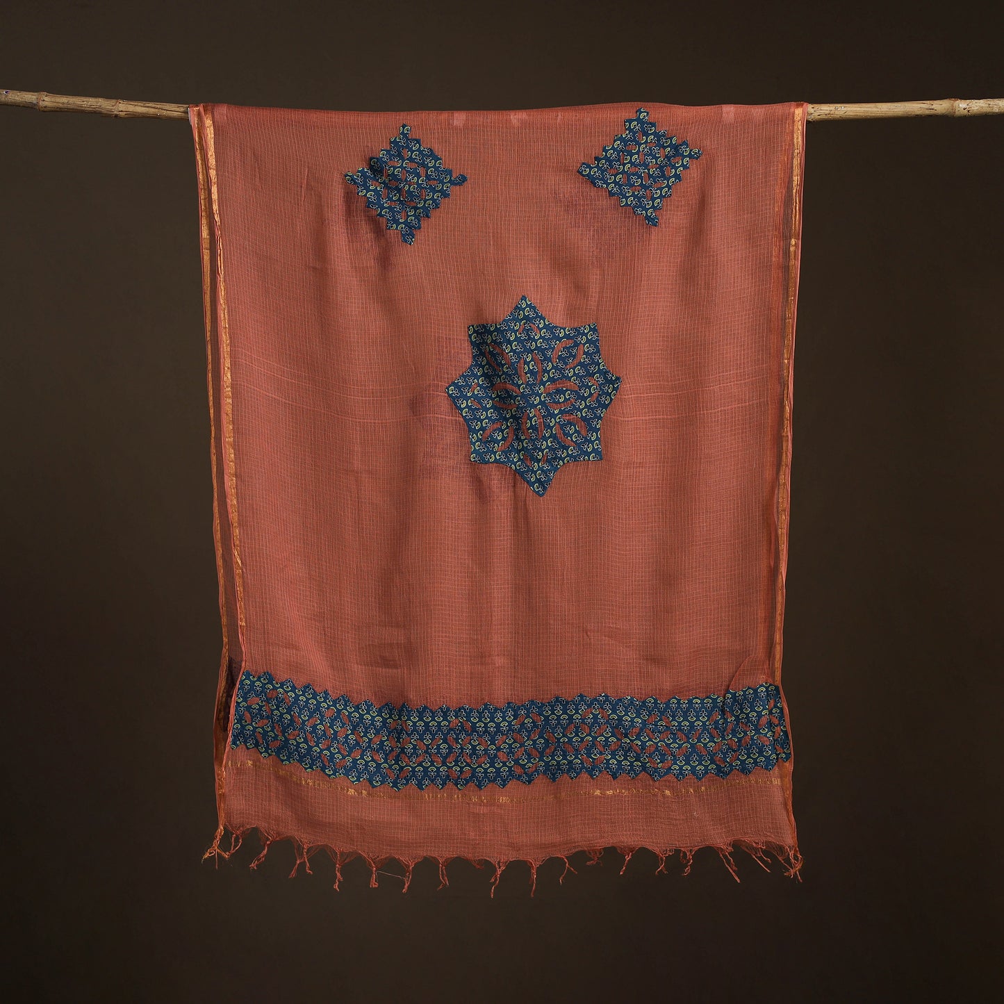 Kota Doria Cotton Barmer Applique Work Dupatta with Zari Border 12