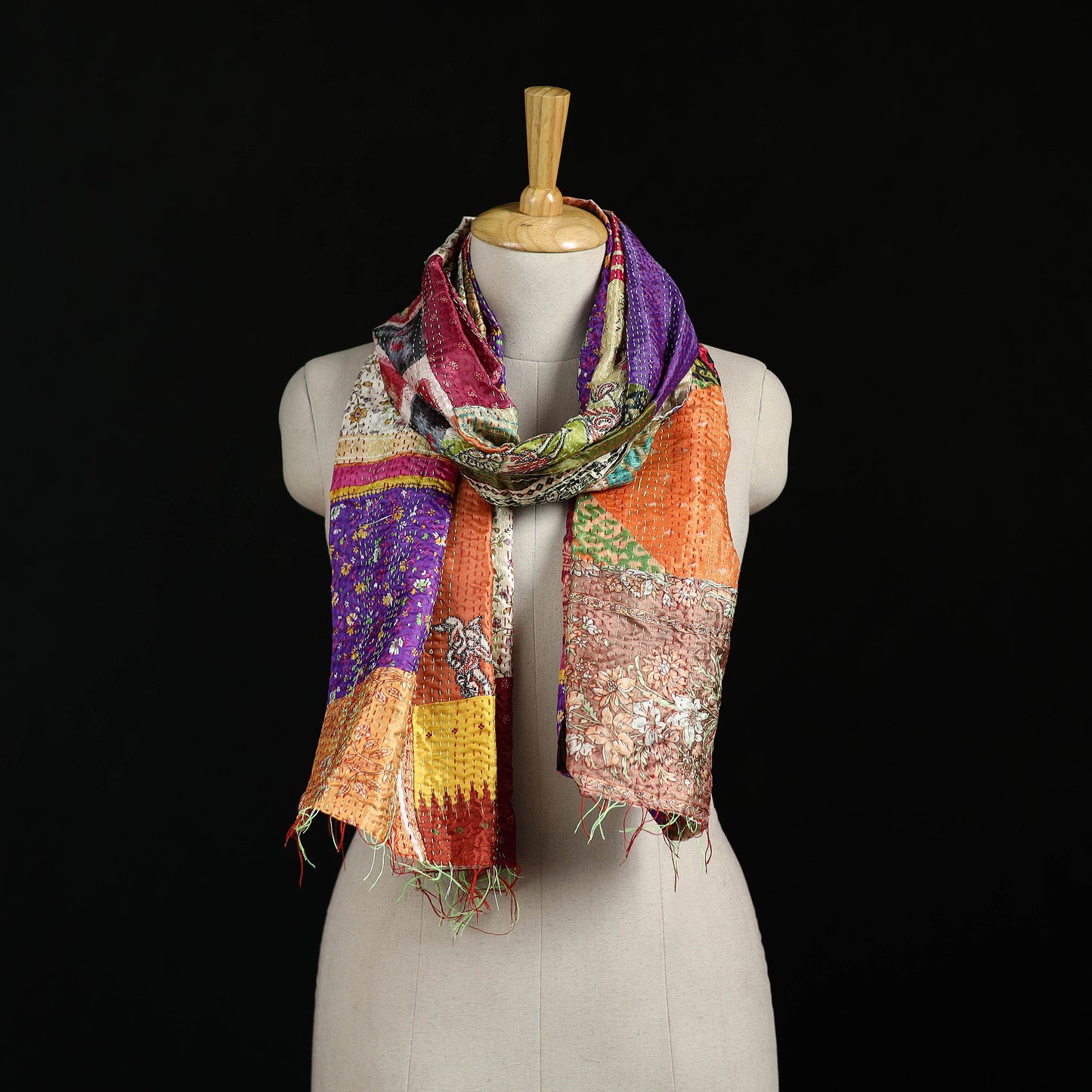 Bengal Kantha Handwork Patchwork Reversible Silk Stole 270