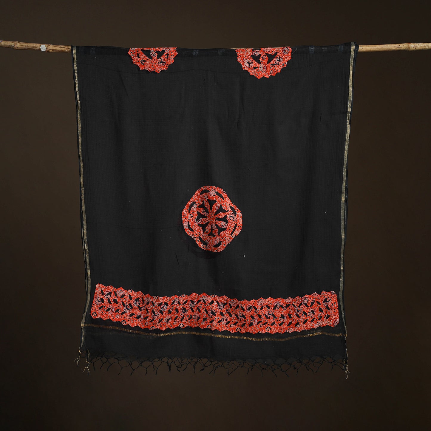 Kota Doria Cotton Barmer Applique Work Dupatta with Zari Border 10