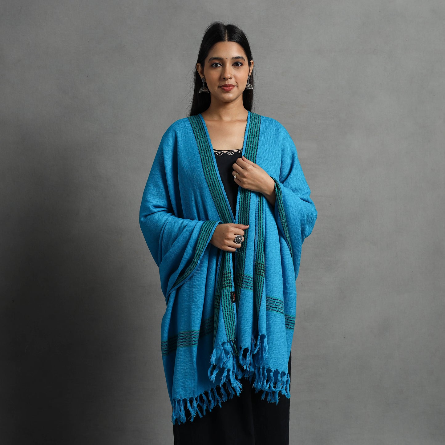 Blue - Kumaun Handwoven Pure Merino Wool Shawl for Women 82