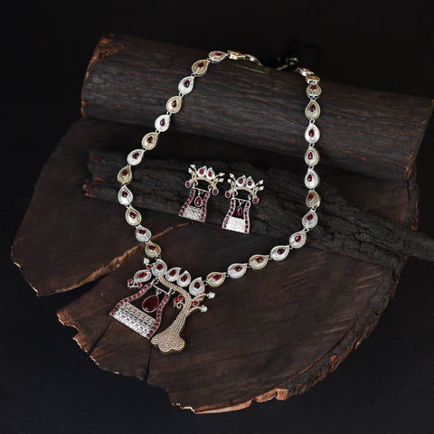 Red - saanjh saaj classic german silver necklace set 12
