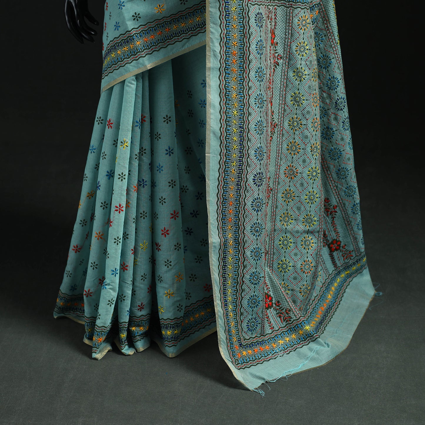 Bengal Kantha Hand Embroidery Silk Cotton Chapa Work Saree 107