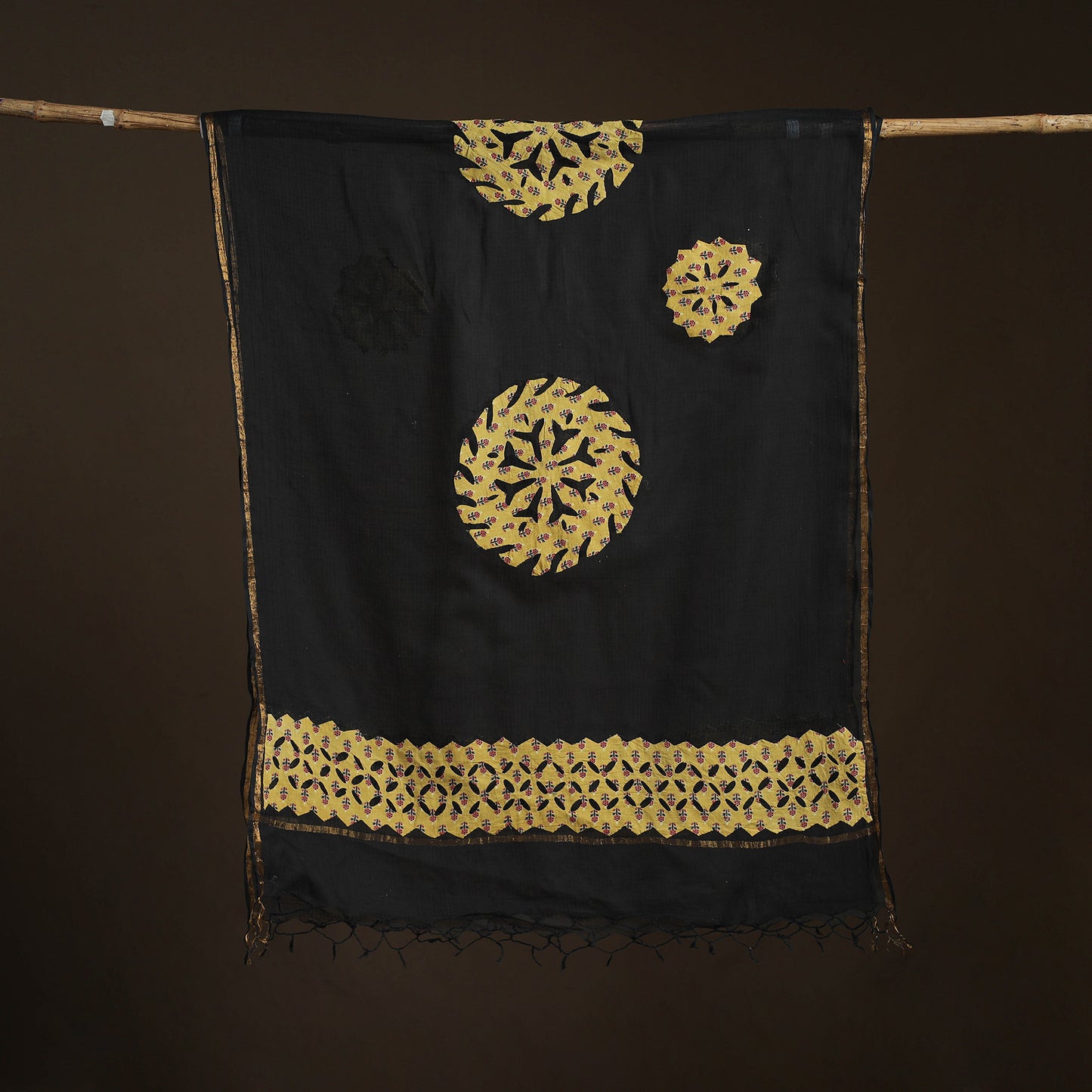 Kota Doria Cotton Barmer Applique Work Dupatta with Zari Border 08