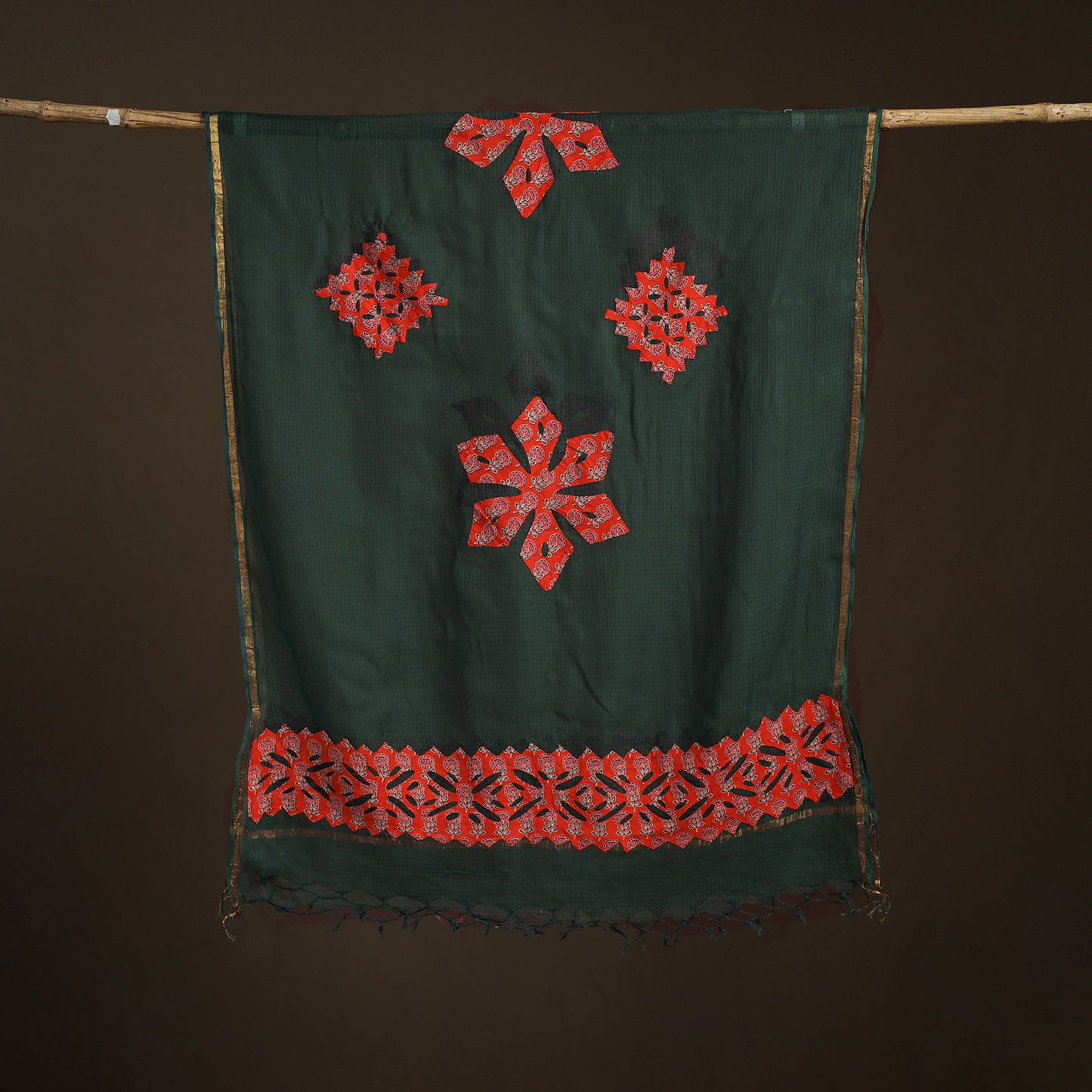 Kota Doria Cotton Barmer Applique Work Dupatta with Zari Border 07