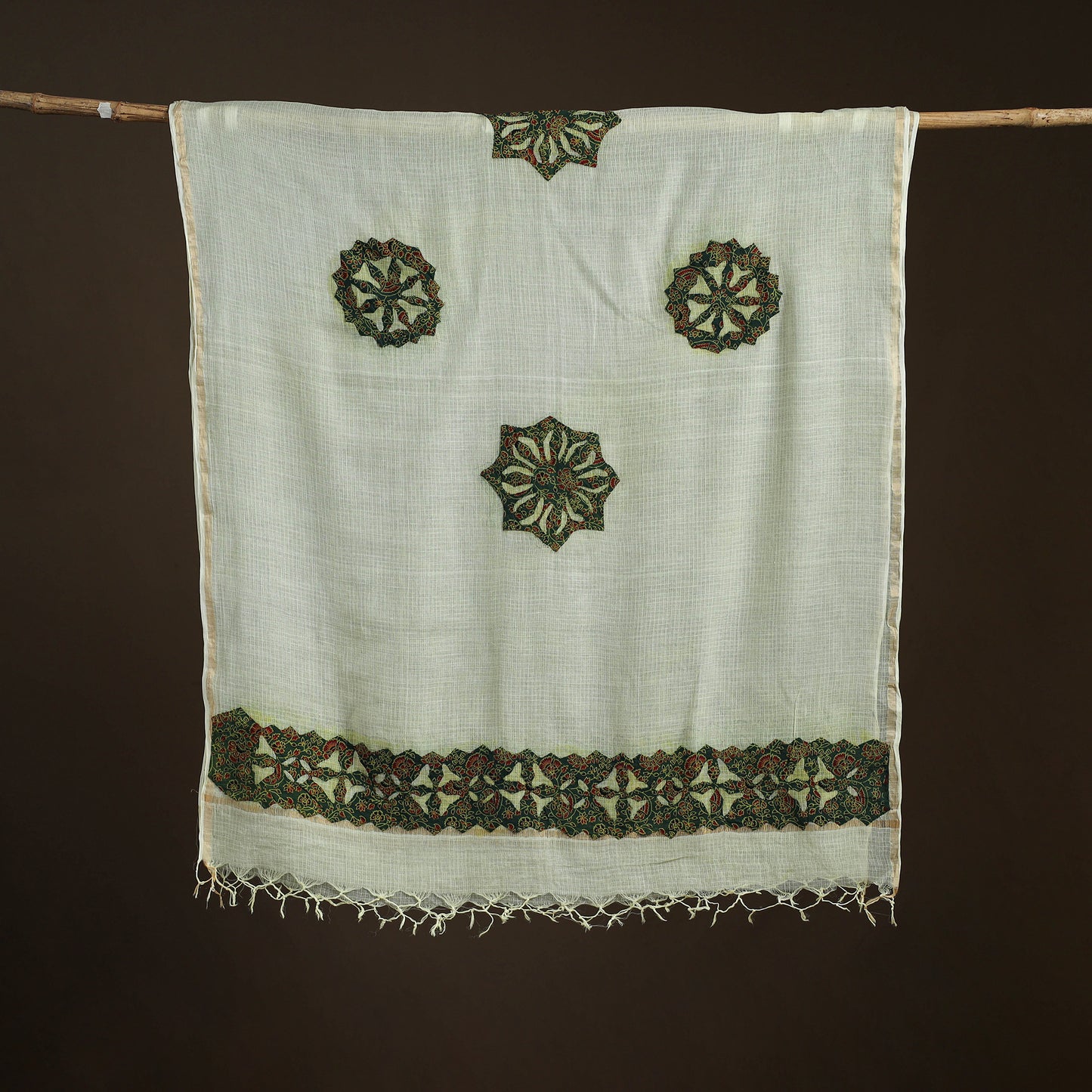 Kota Doria Cotton Barmer Applique Work Dupatta with Zari Border 06