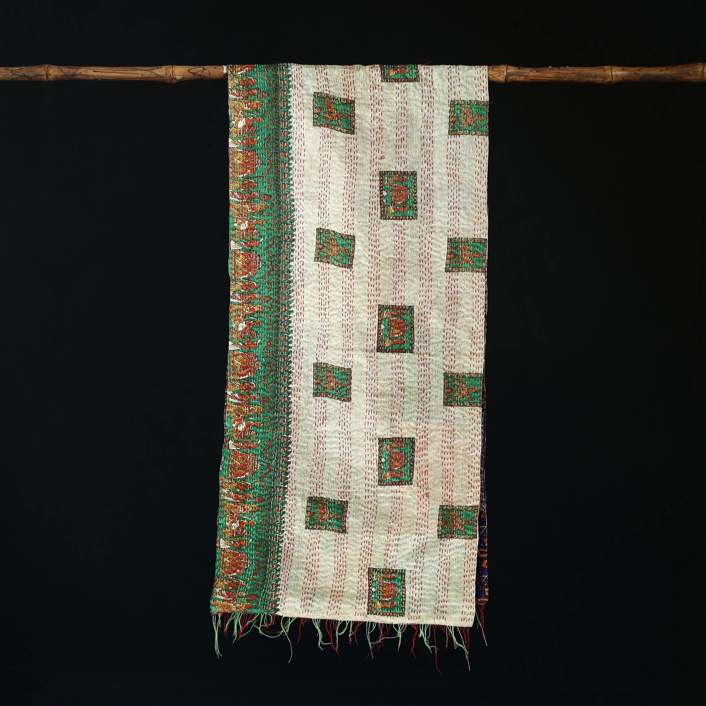 Bengal Kantha Handwork Patchwork Reversible Silk Stole 267