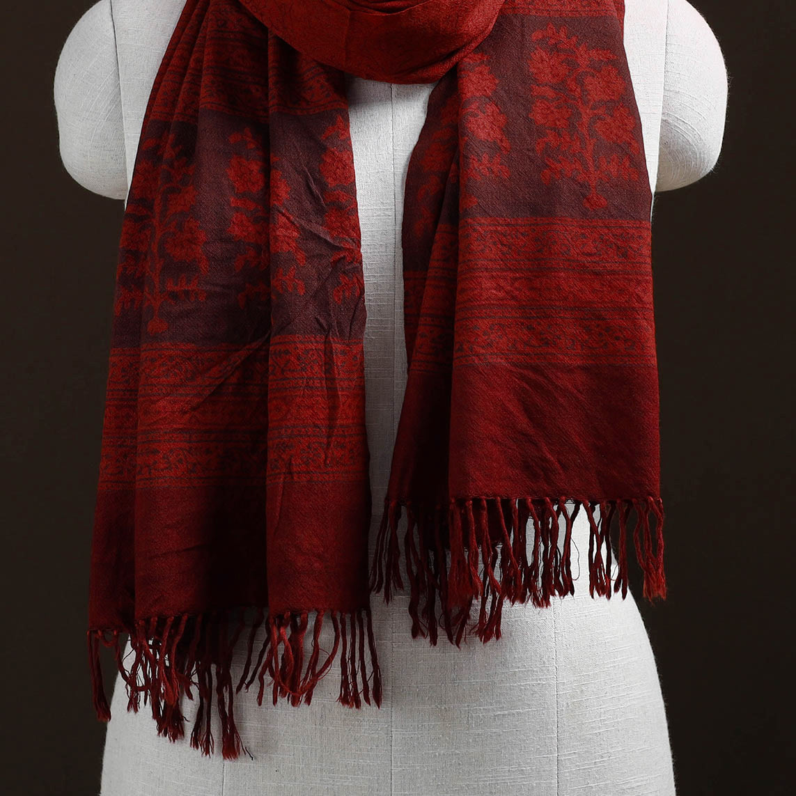 Handwoven Merino Wool Natural Dyed Bagh Hand Block Print Stole 02