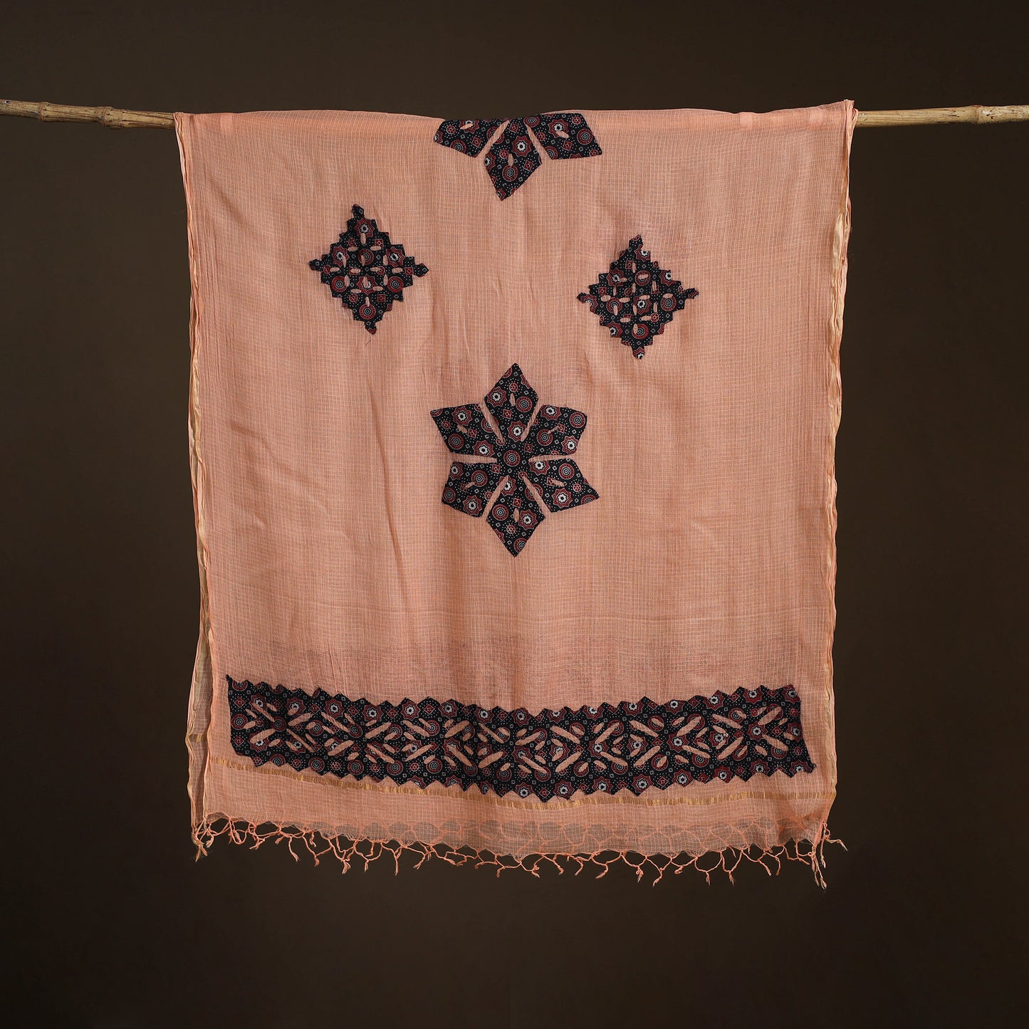 Kota Doria Cotton Barmer Applique Work Dupatta with Zari Border 04