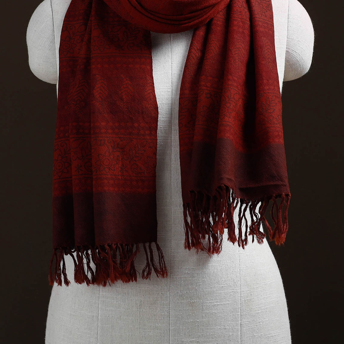 Handwoven Merino Wool Natural Dyed Bagh Hand Block Print Stole 03