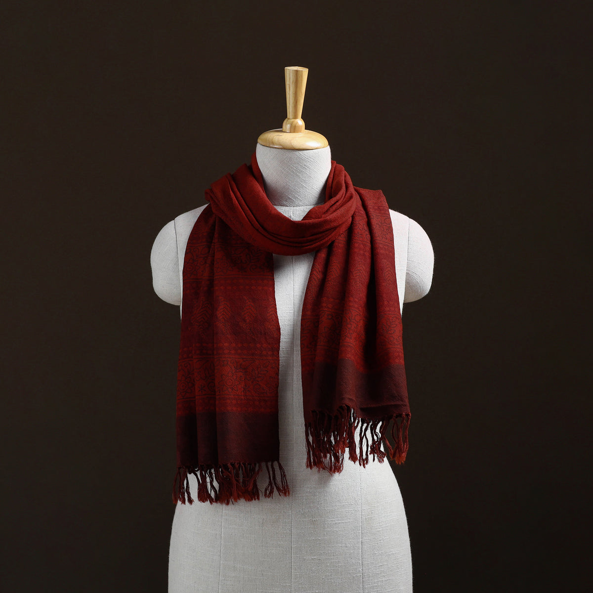 Handwoven Merino Wool Natural Dyed Bagh Hand Block Print Stole 03