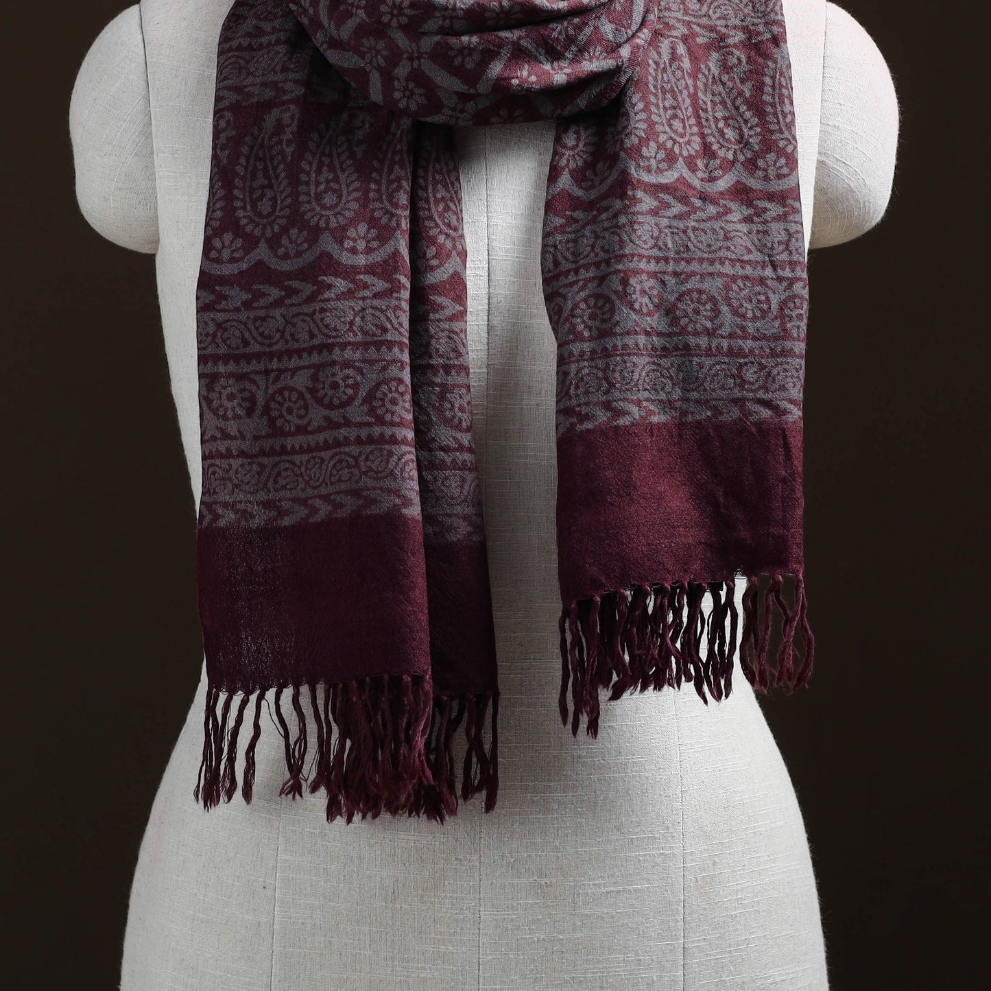 Handwoven Merino Wool Natural Dyed Bagh Hand Block Print Stole 04