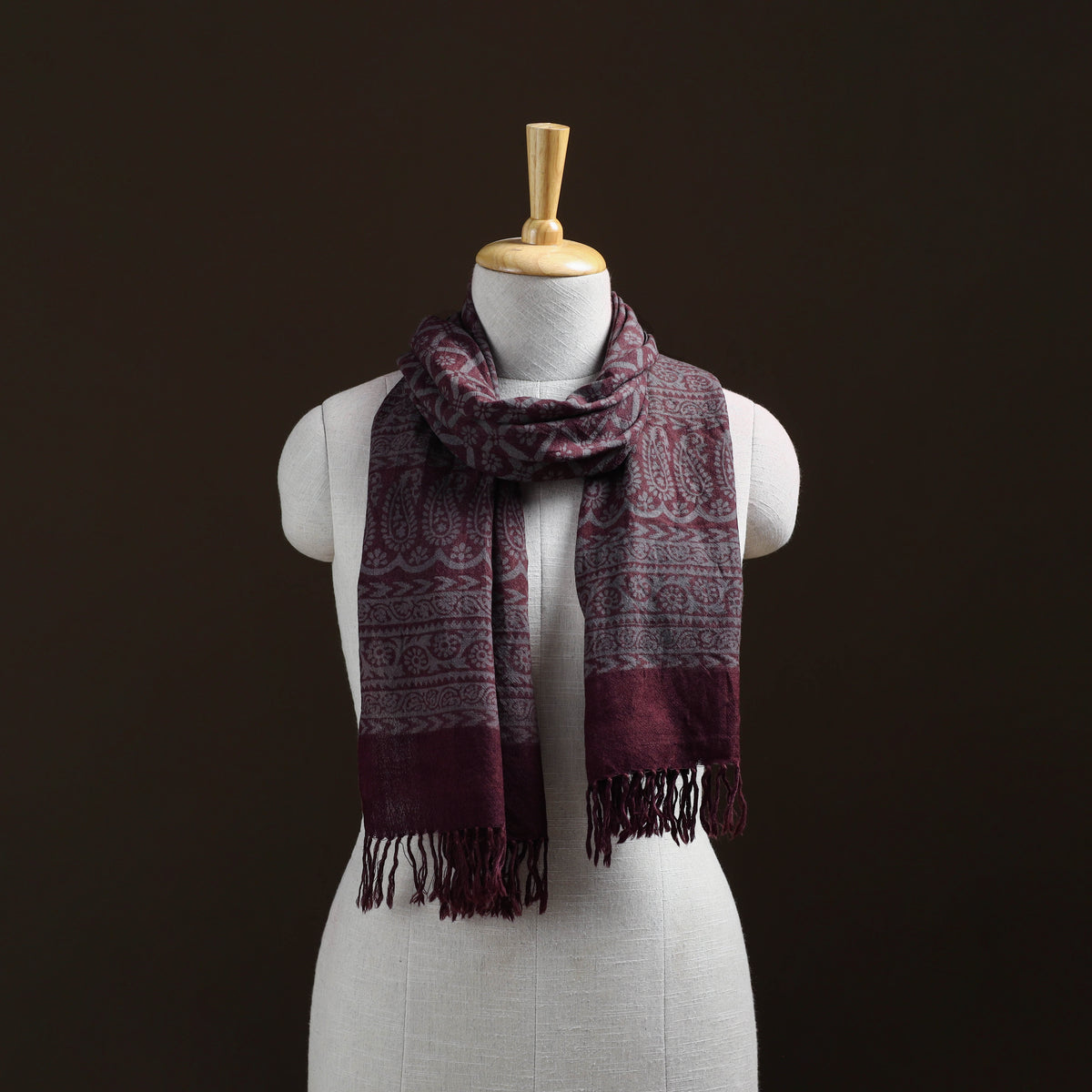 Handwoven Merino Wool Natural Dyed Bagh Hand Block Print Stole 04