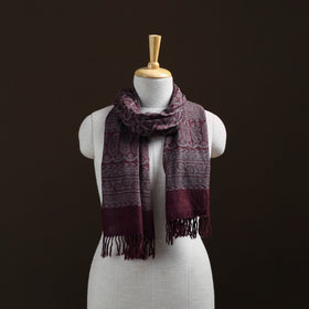 Handwoven Merino Wool Natural Dyed Bagh Hand Block Print Stole 04