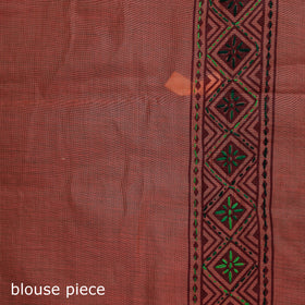 Peach - Bengal Kantha Hand Embroidery Silk Cotton Chapa Work Saree 108