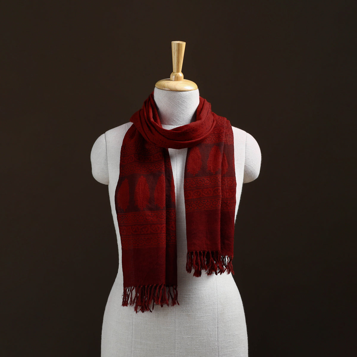 Handwoven Merino Wool Natural Dyed Bagh Hand Block Print Stole 05