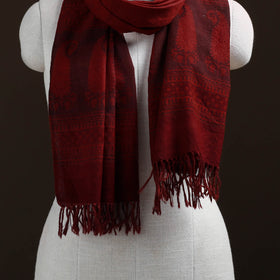 Handwoven Merino Wool Natural Dyed Bagh Hand Block Print Stole 06