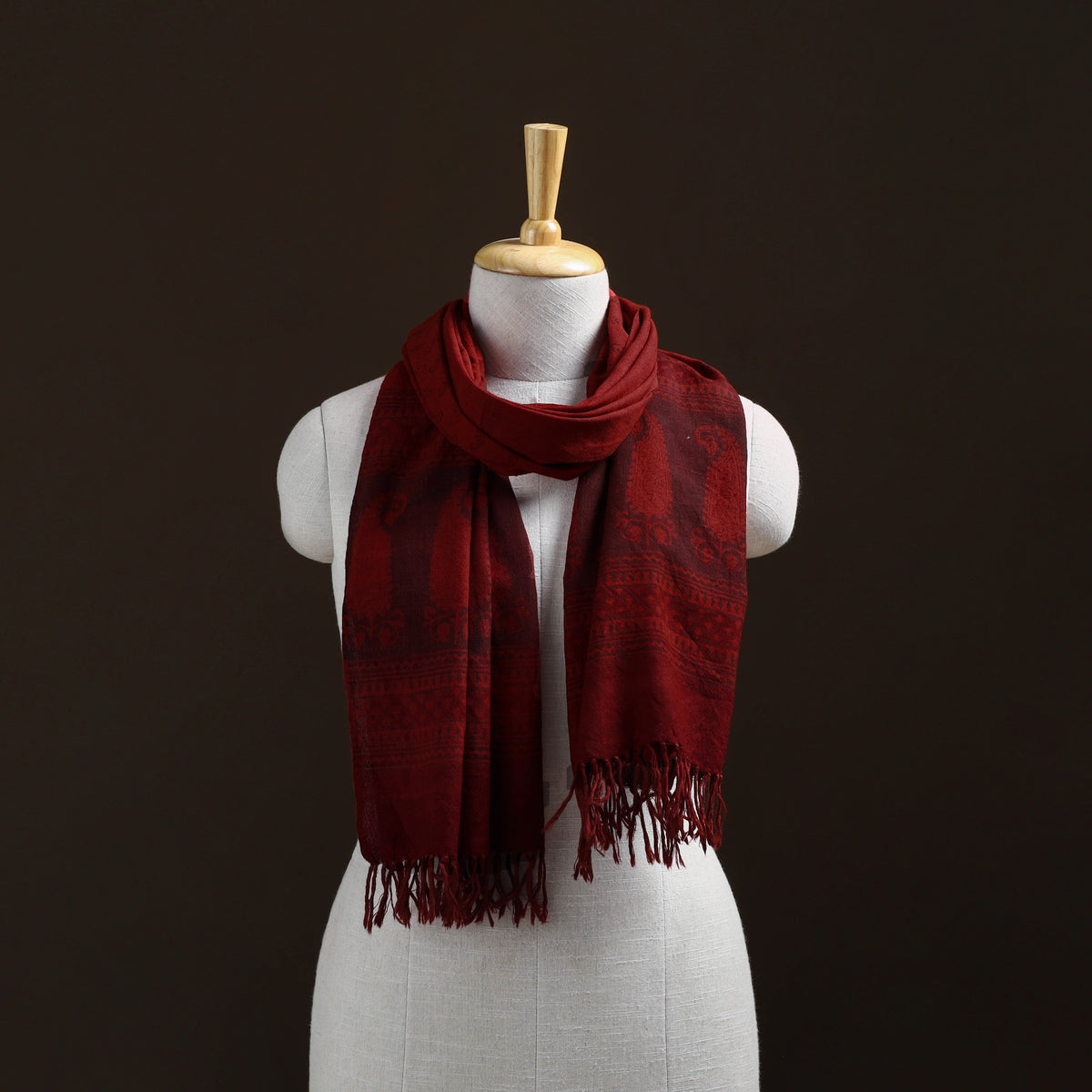 Handwoven Merino Wool Natural Dyed Bagh Hand Block Print Stole 06