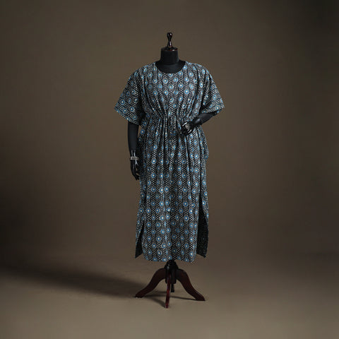 Akola hand block print natural dyed cotton kaftan (long)