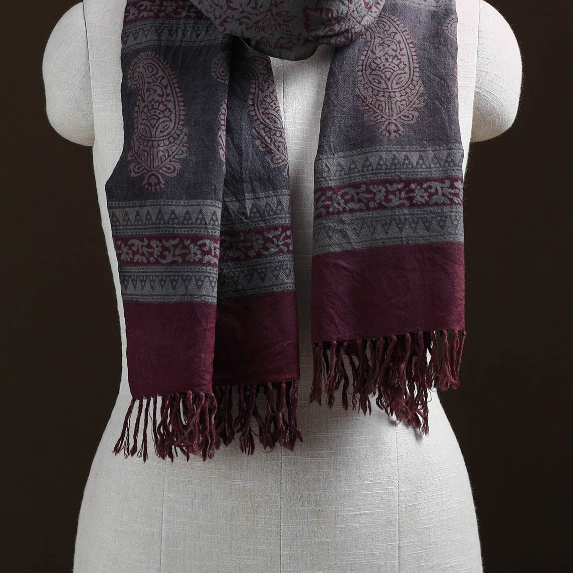 Handwoven Merino Wool Natural Dyed Bagh Hand Block Print Stole 07