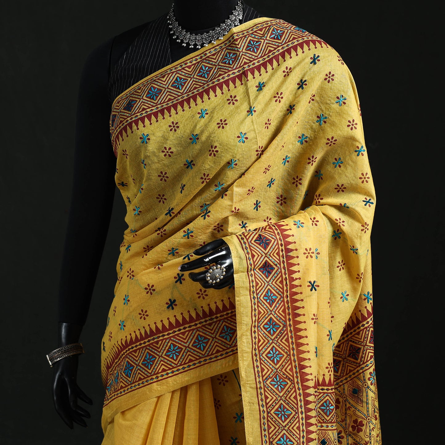 Bengal Kantha Hand Embroidery Silk Cotton Chapa Work Saree 109