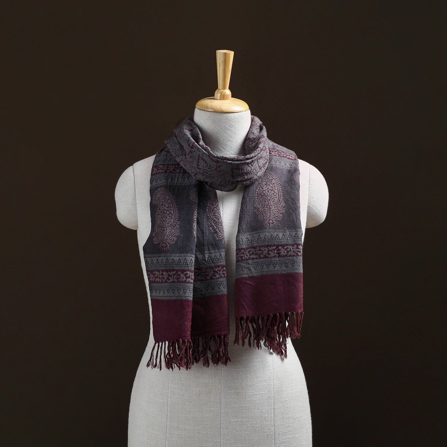 Handwoven Merino Wool Natural Dyed Bagh Hand Block Print Stole 07