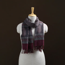 Handwoven Merino Wool Natural Dyed Bagh Hand Block Print Stole 07