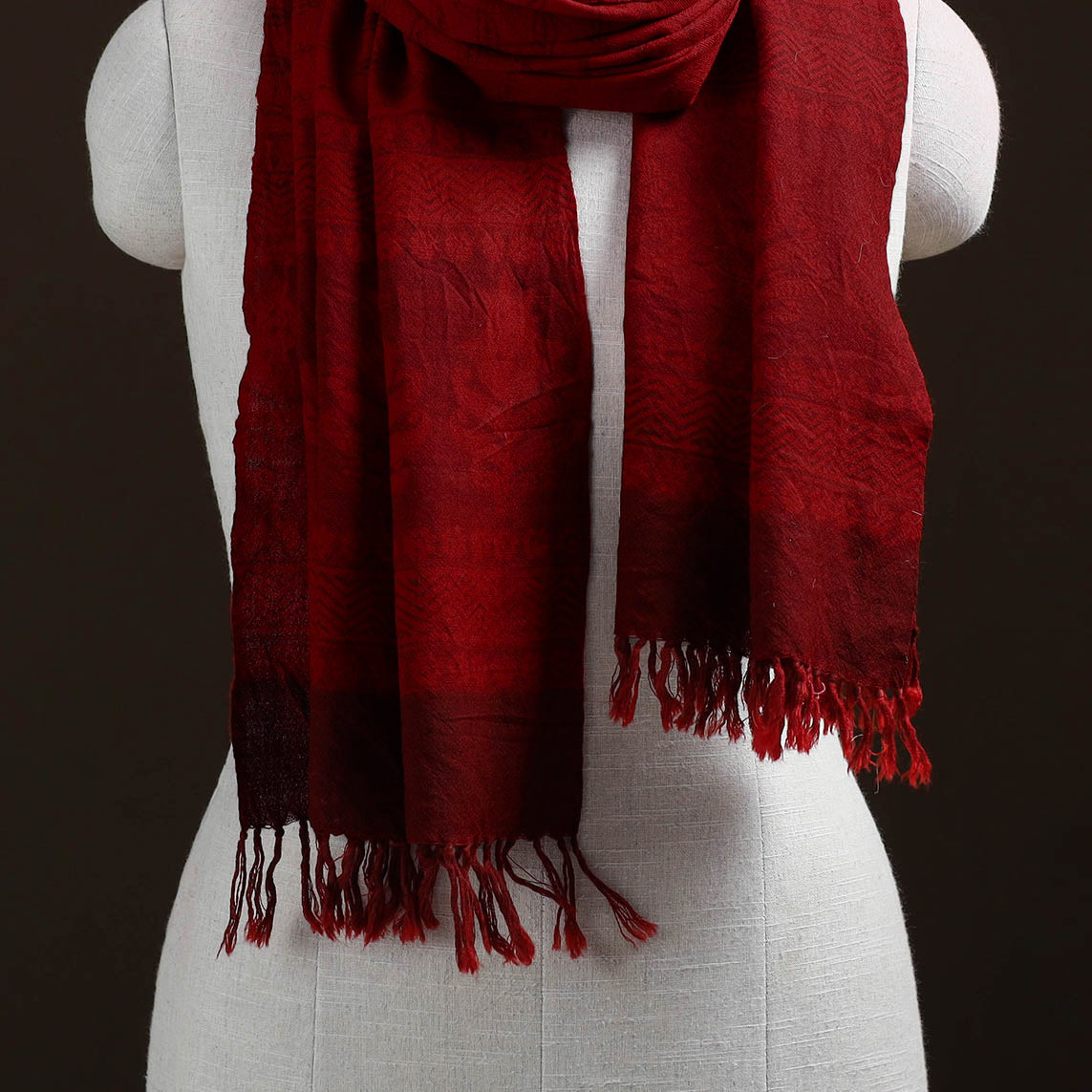 Handwoven Merino Wool Natural Dyed Bagh Hand Block Print Stole 08