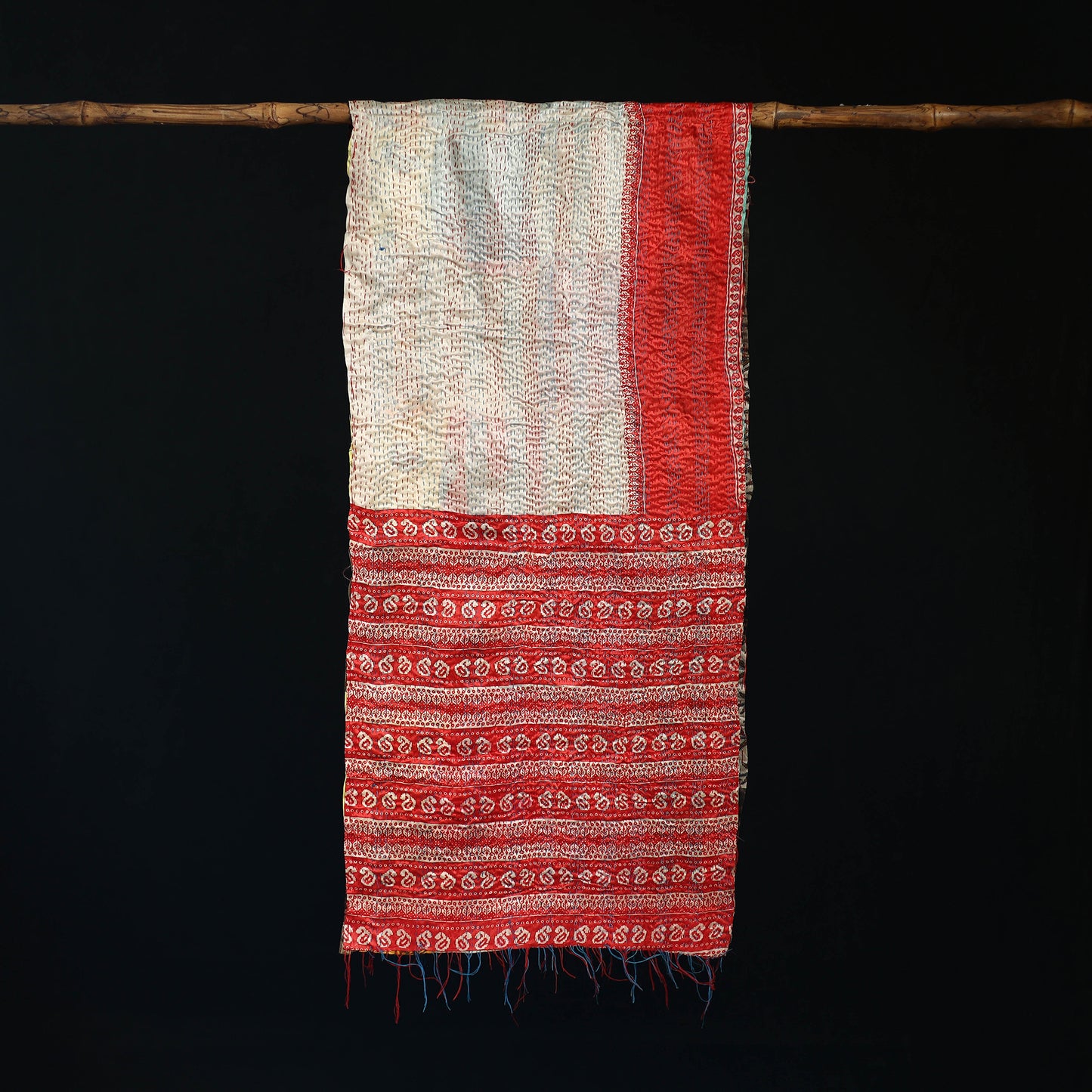 Bengal Kantha Handwork Patchwork Reversible Silk Stole 248